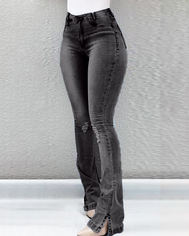 High Waist Ripped Bell-Bottom Jeans | Soon Yours